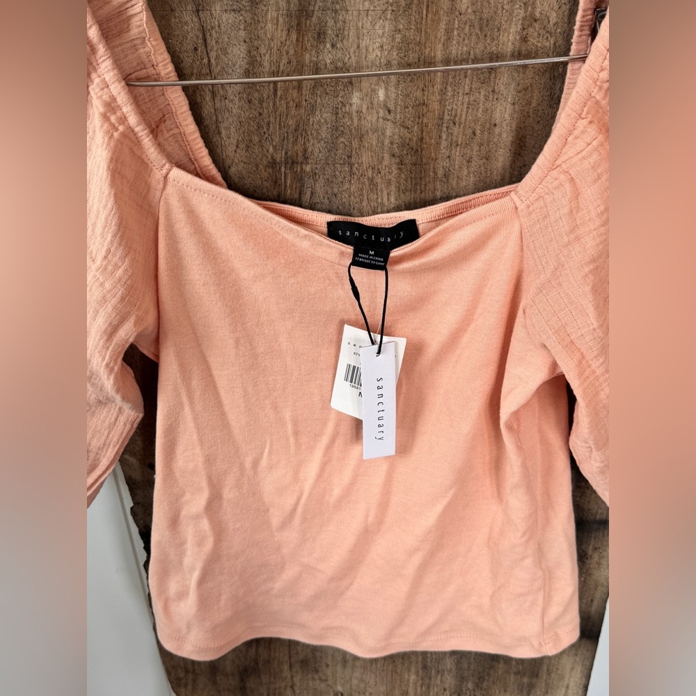 Sanctuary Peach Blouse  Puff Sleeve Size Medium - Picture 5 of 5